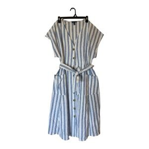 Nina Leonard Blue and White Striped Midi Dress